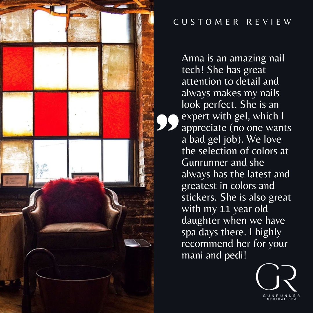 Discover the ultimate relaxation experience at Gunrunner Spa with Anna, our exceptional nail technician. Read a glowing review about Anna's expertise and pampering services. Click to explore the rejuvenating world of Gunrunner Spa now!
